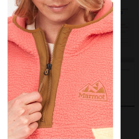 NWT Marmot Women's Coral and Yellow Fleece 1/2 Zip Hoodie - Picture 4 of 5